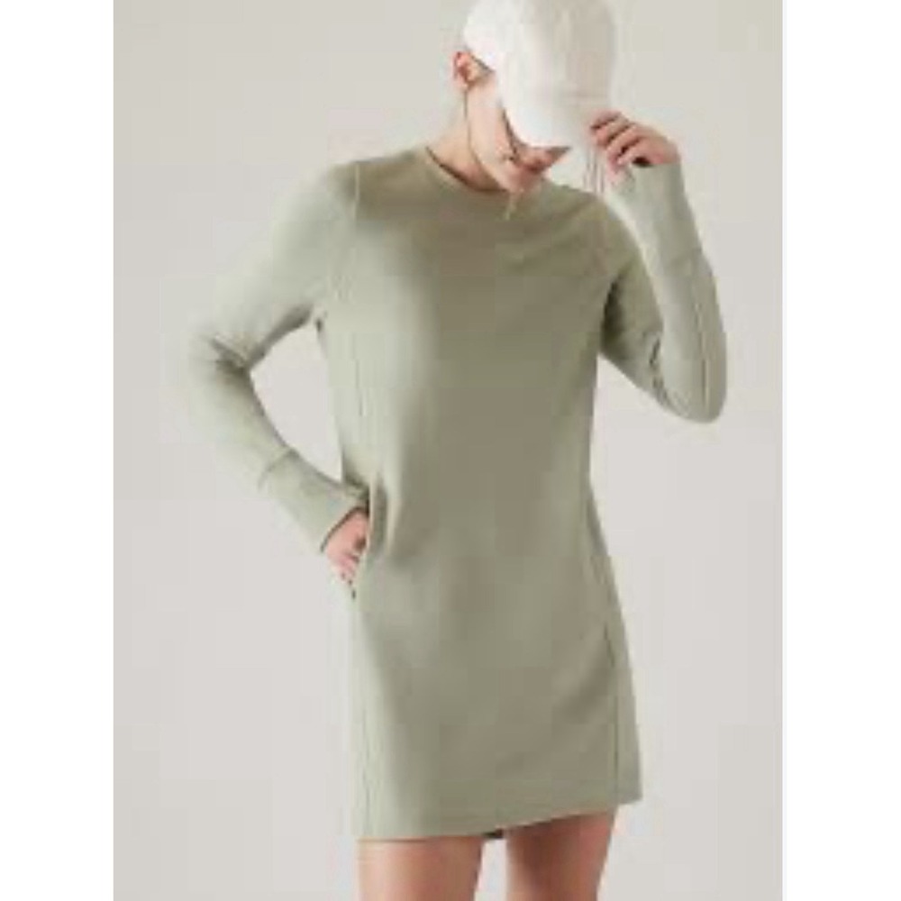 Athleta Coaster Dress M Tall Green Sweatshirt Long Sleeve Pockets Casual Green